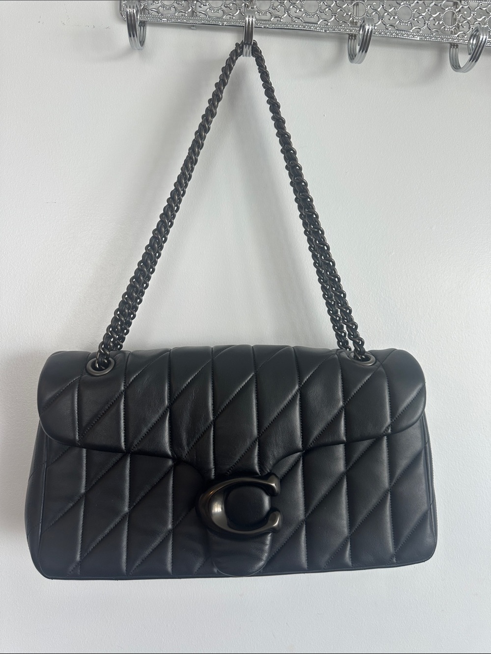 Coach Large Tabby Black Quilted Shoulder Bag with Chain Strap